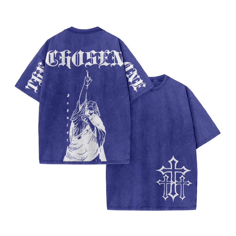 Unisex 100% Cotton The Chosen One Print Acid Washed T-shirt