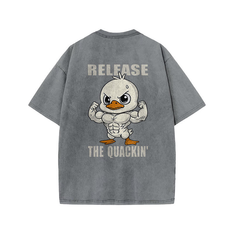 100% Cotton Release The Quackin' Gym Print Acid Washed T-shirt - Grey - US20-22(3XL) - image 4