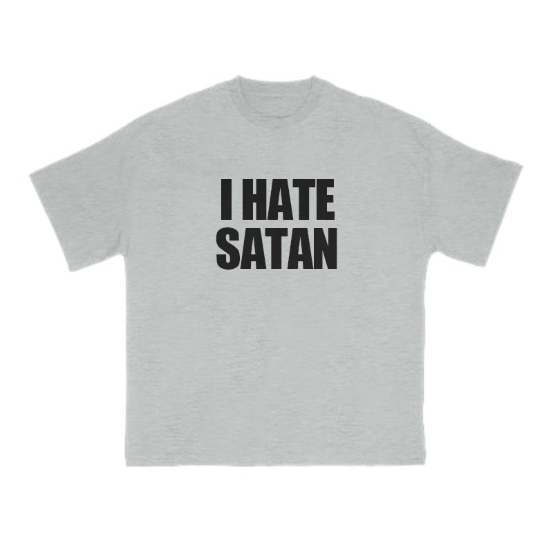 I Hate Satan Print T-shirt - Grey - US16-18(2XL) - image 3