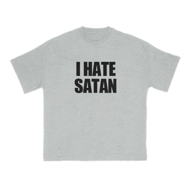 I Hate Satan Print T-shirt - Grey - US16-18(2XL) - image 3
