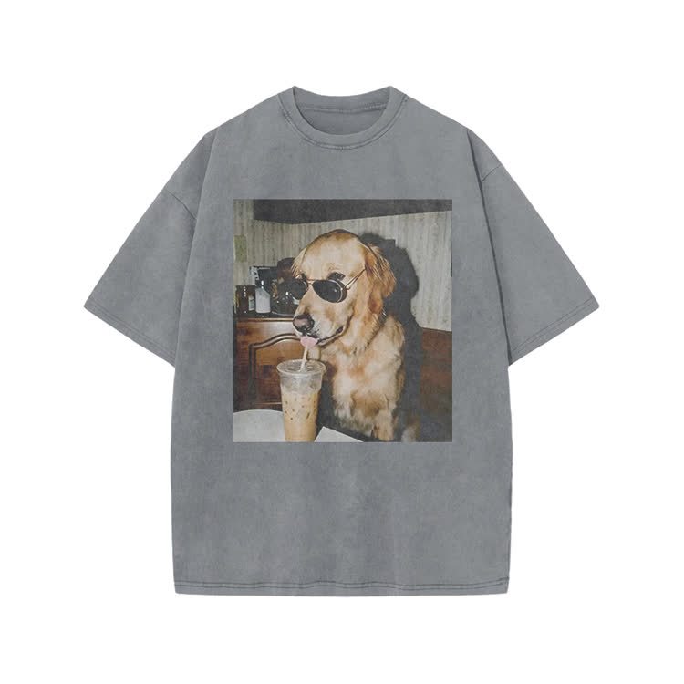 Vintage Dog Photo Print Acid Washed T-shirt - Grey - US20-22(3XL) - image 3