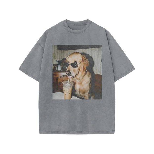 Vintage Dog Photo Print Acid Washed T-shirt - Grey - US20-22(3XL) - image 3
