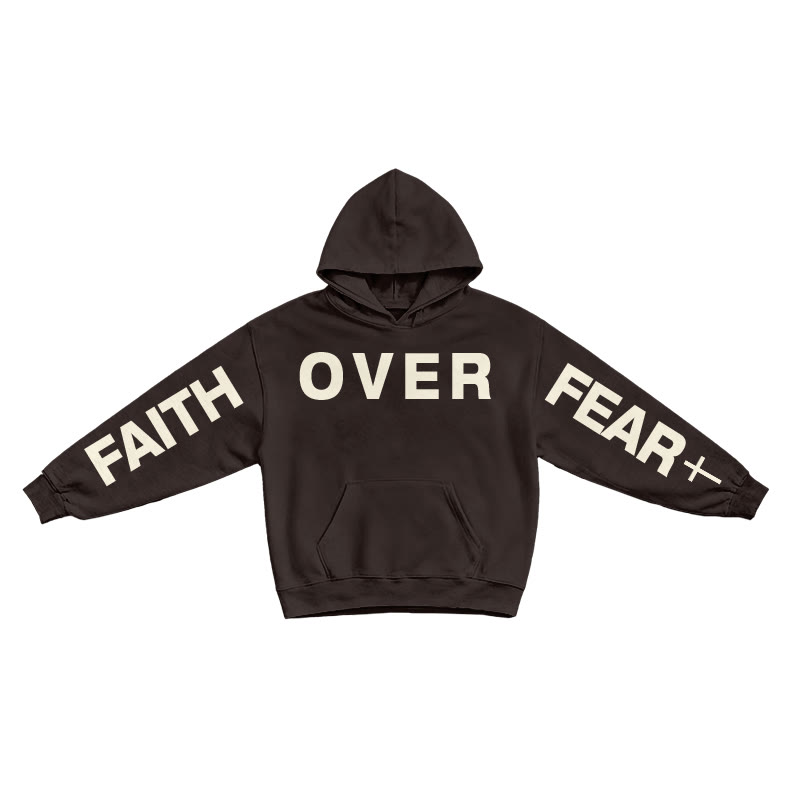 Faith Over Fear Creative Print Hoodie - Coffee - US16-18(2XL) - image 5