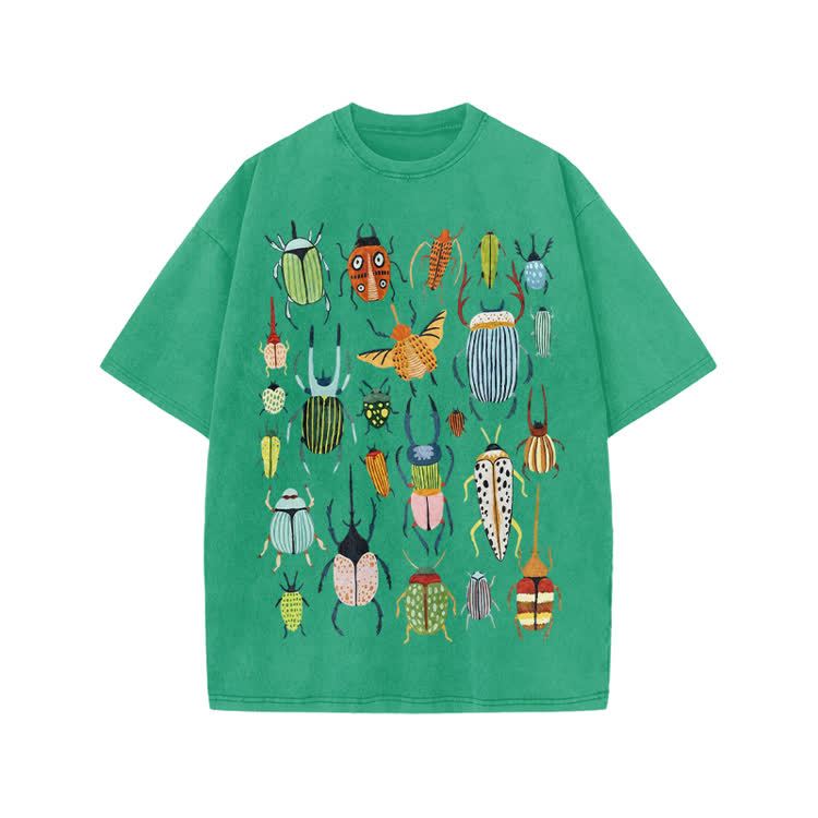 Faded Vintage Beetle Graphic Print Acid Washed T-shirt - Green - US20-22(3XL) - image 6