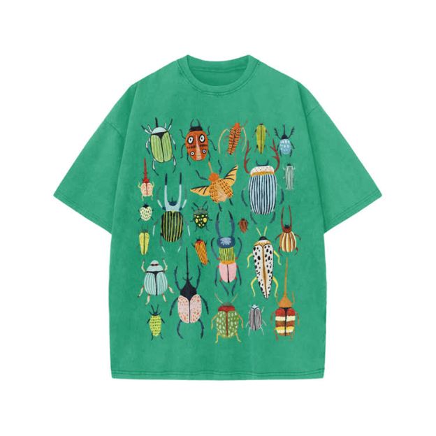 Faded Vintage Beetle Graphic Print Acid Washed T-shirt - Green - US20-22(3XL) - image 6