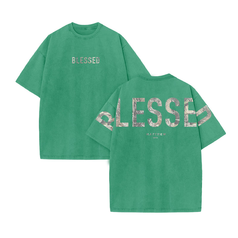 Blessed Matthew 5:3-12 Dead Leaves Camouflage Print Acid Washed T-shirt - Green - US20-22(3XL) - image 7