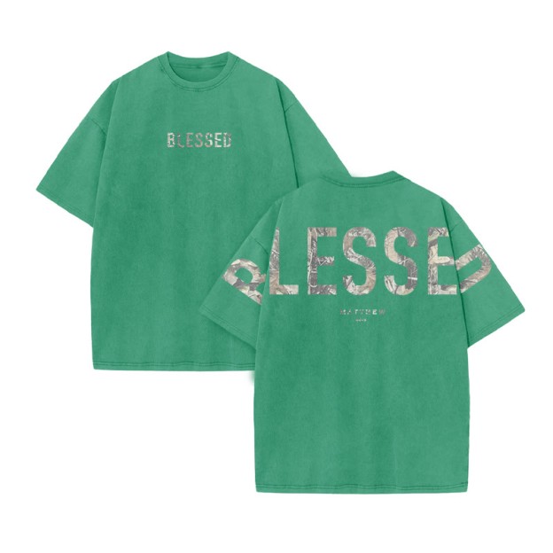Blessed Matthew 5:3-12 Dead Leaves Camouflage Print Acid Washed T-shirt - Green - US20-22(3XL) - image 7