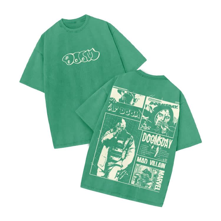 Vintage Streetwear Comic Panel Graphic Print Acid Washed T-Shirt - Green - US20-22(3XL) - image 6