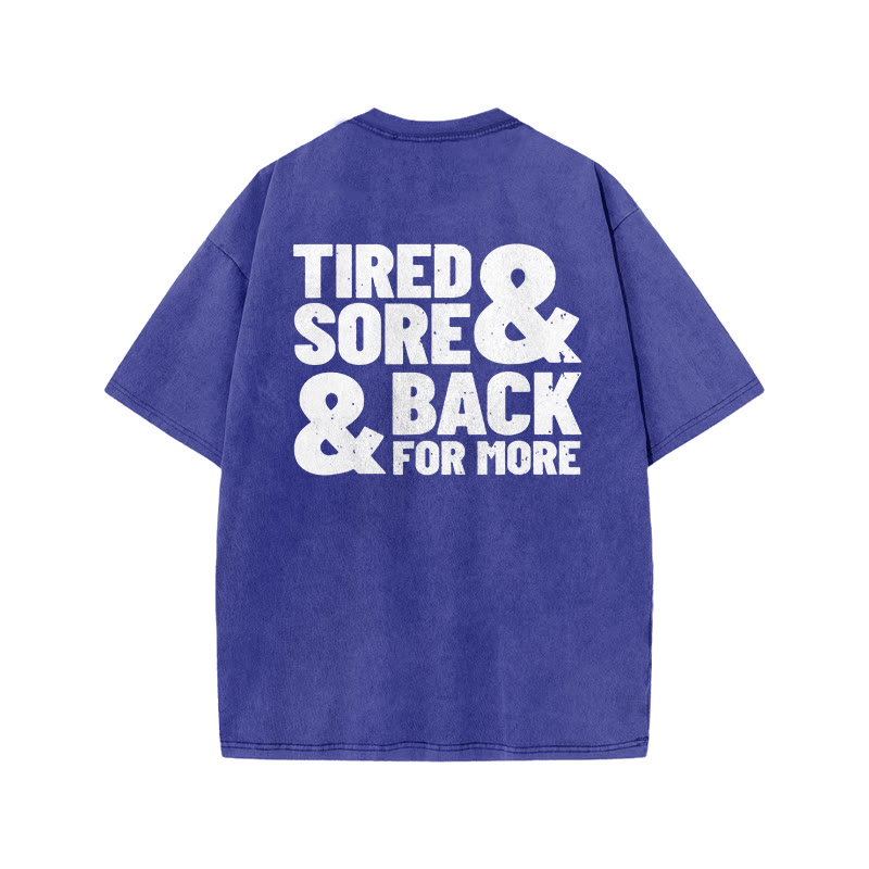 100% Cotton TIRED & SORE Gym Print Acid Washed T-shirt - Blue - US20-22(3XL) - image 7