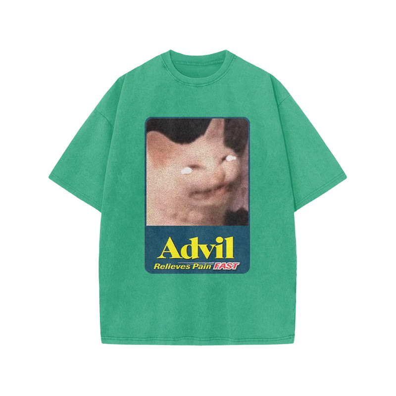 Relieves Pain Fast Crying Cat Funny Print Acid Washed T-shirt - Green - US20-22(3XL) - image 8