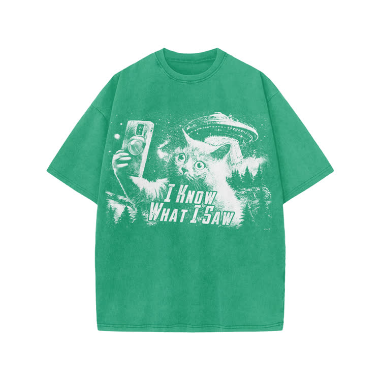 Vintage Sci Fi Novelty Alien Cat Graphic Washed T-Shirt - Green - US20-22(3XL) - image 7