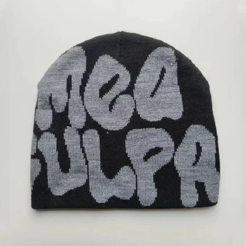 Mea Culpa Pattern Knit Hat - Black Light Grey - one size - image 14