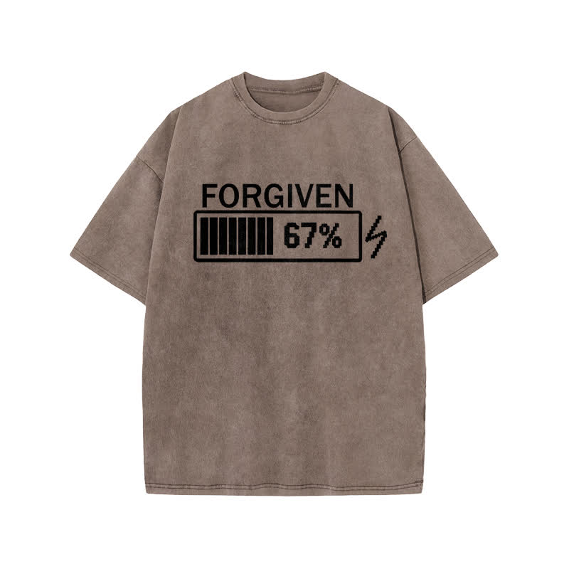 Unisex 100% Cotton Forgiven Charging Progress Print Acid Washed T-shirt - Coffee - US20-22(3XL) - image 3