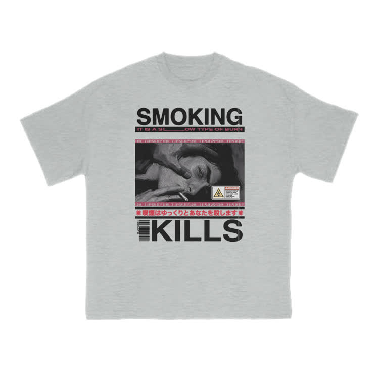Smoking Kills Retro Manga Style Men Graphic Print T-Shirt - Grey - US16-18(2XL) - image 14
