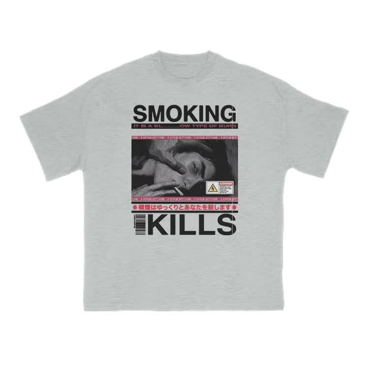 Smoking Kills Retro Manga Style Men Graphic Print T-Shirt - Grey - US16-18(2XL) - image 14