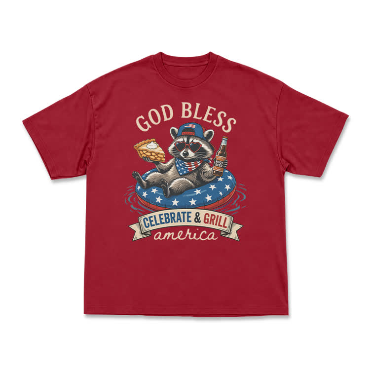 Casual Patriotic Raccoon Graphic T-Shirt - Red - US16-18(2XL) - image 7