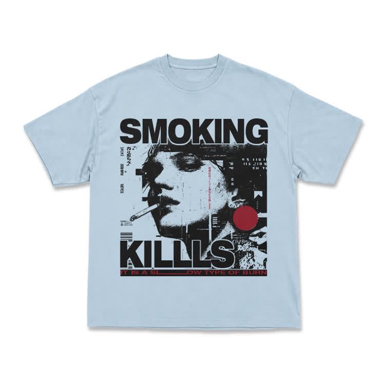 Street Rebel Smoking Kills Collage Print Graphic T-Shirt - Light Blue - US16-18(2XL) - image 5