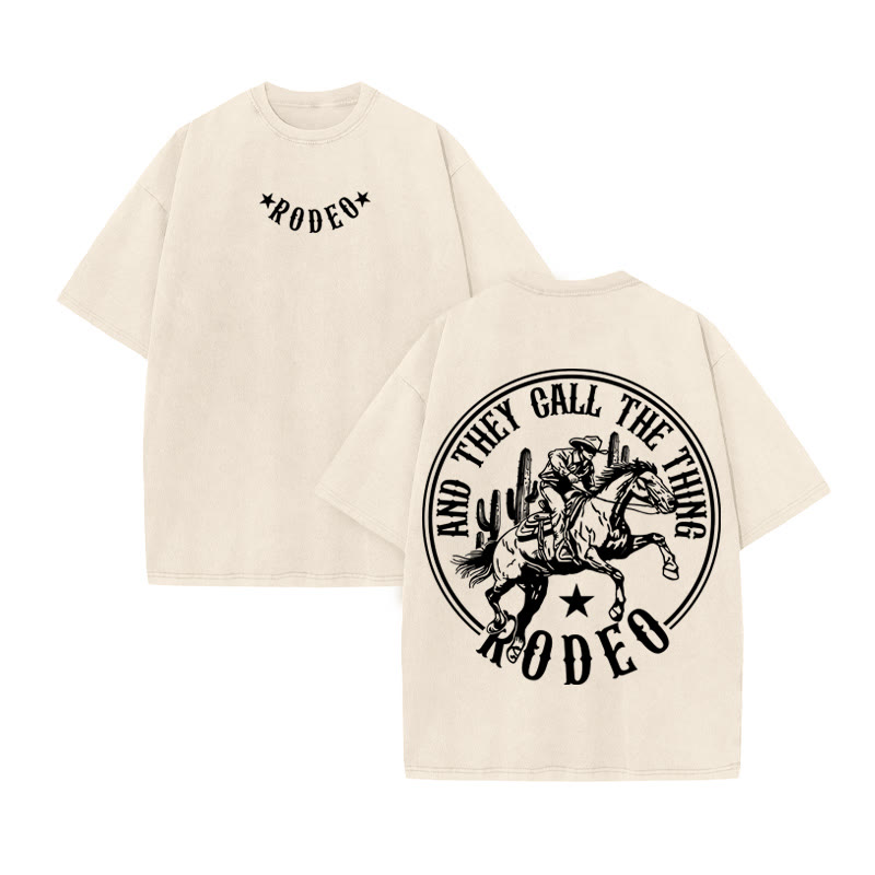 Unisex 100% Cotton RODEO Western Style Print Acid Washed T-shirt