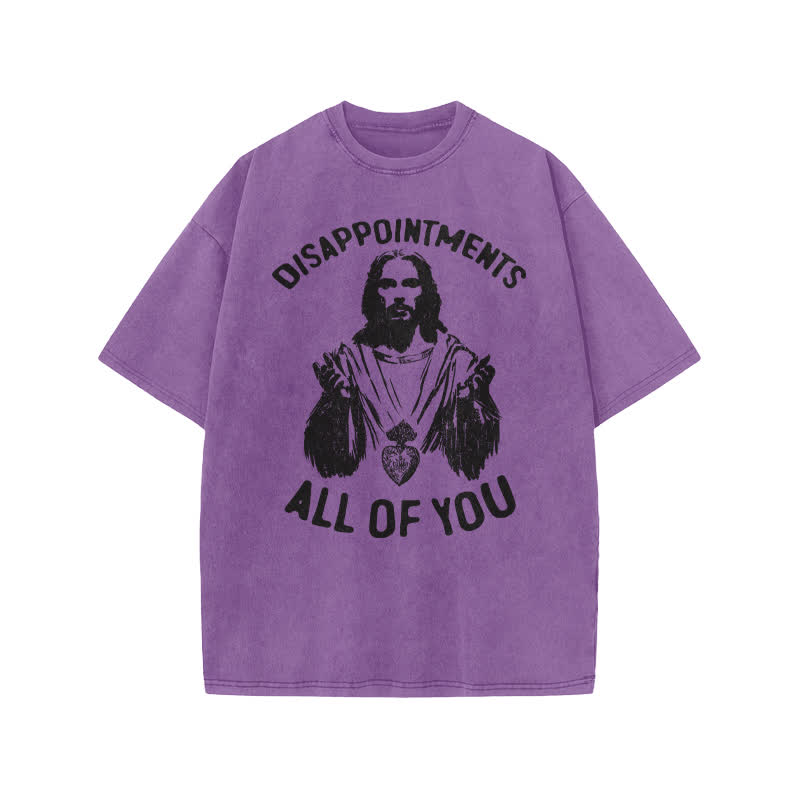Unisex 100% Cotton Disappointments All Of You Print Acid Washed T-shirt - Purple - US20-22(3XL) - image 9