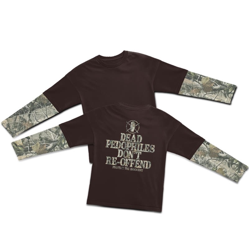 Dead Pedophiles Don't Re-offend Protect The Innocent Dead Leaves Camouflage Print Layered-style T-shirt  - Coffee - 5XL - image 5