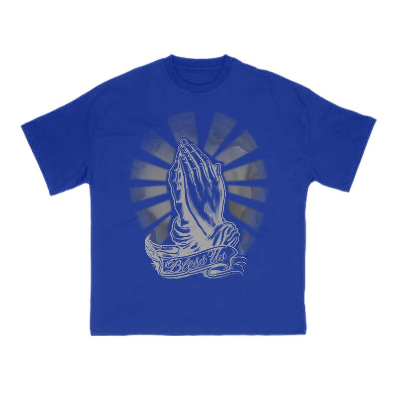 Unisex 100% Cotton Bless Us Print T-shirt - Blue - US16-18(2XL) - image 7