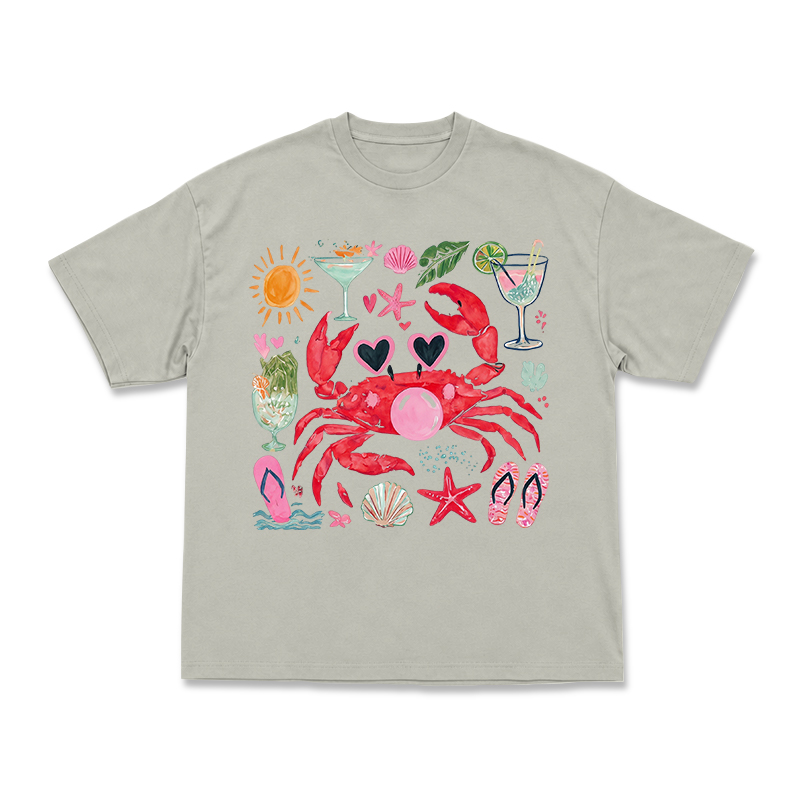 Coastal Crab Watercolor Graphic T-Shirt - Warm Grey - US16-18(2XL) - image 15