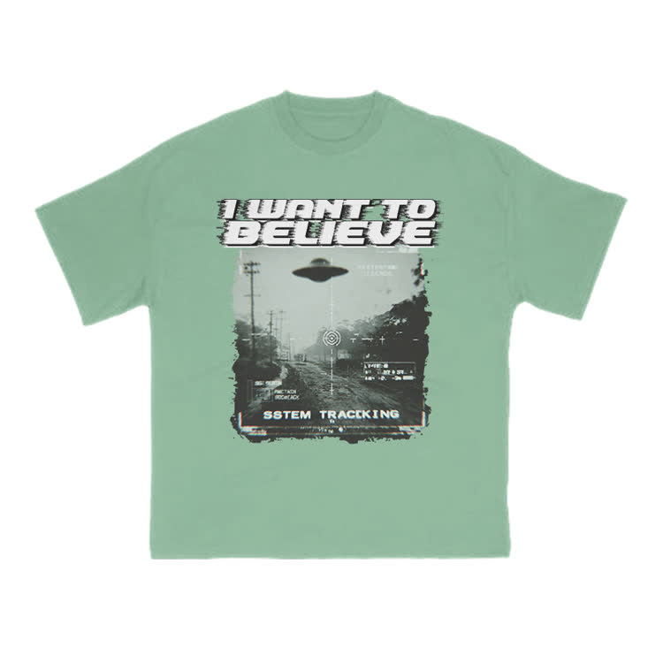 Vintage Sci Fi I Want to Believe Graphic Crew Neck T Shirt - Light Green - US16-18(2XL) - image 10