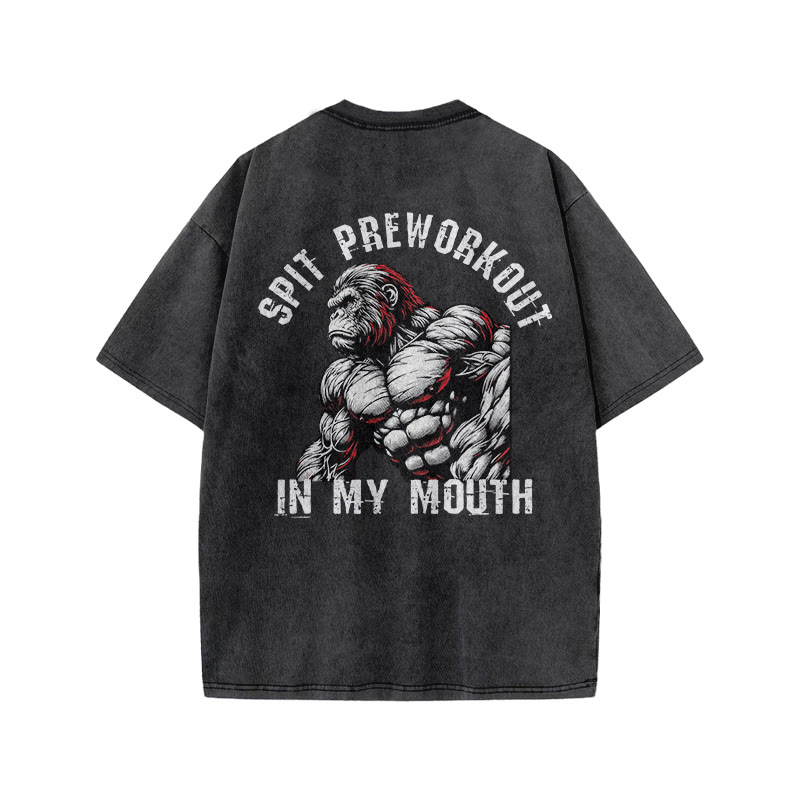 100% Cotton Spit Preworkout In My Mouth Gym Print Acid Washed T-shirt - image 5