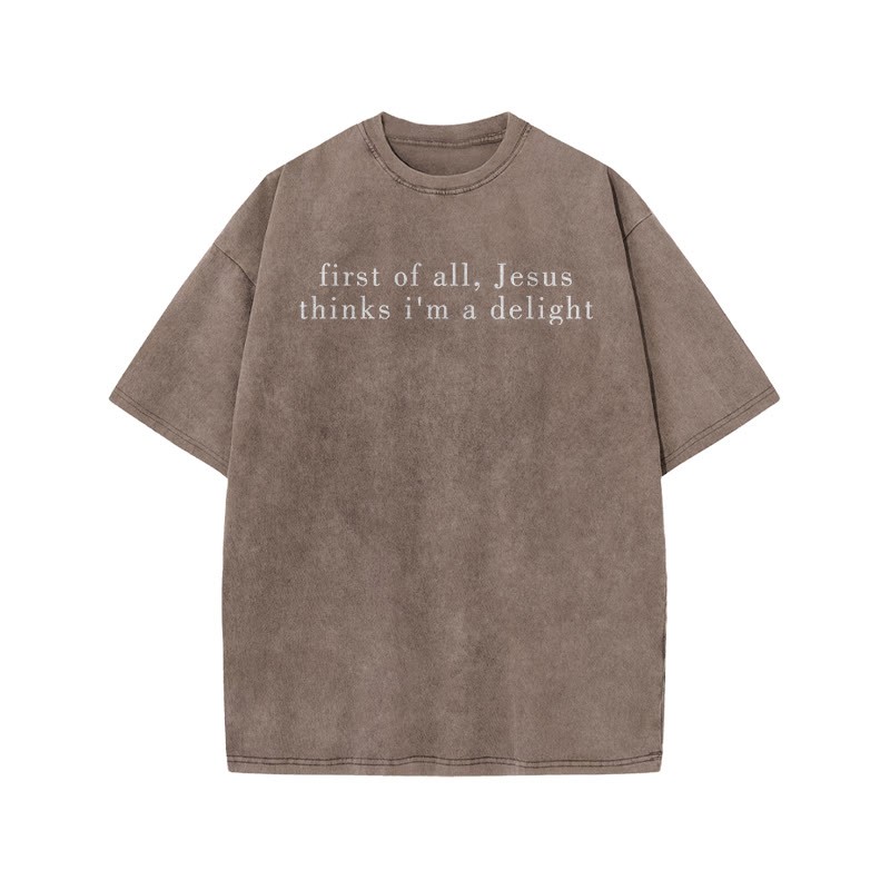 First Of All, Jesus Thinks I'm A Delight Print Acid Washed T-shirt - Coffee - US20-22(3XL) - image 6