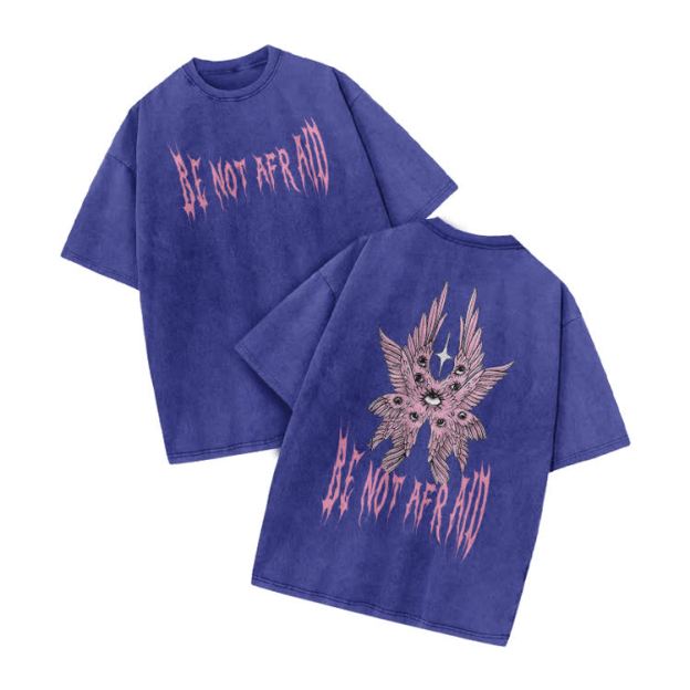 Be Not Afraid Print Acid Washed T-shirt - Blue - US20-22(3XL) - image 9