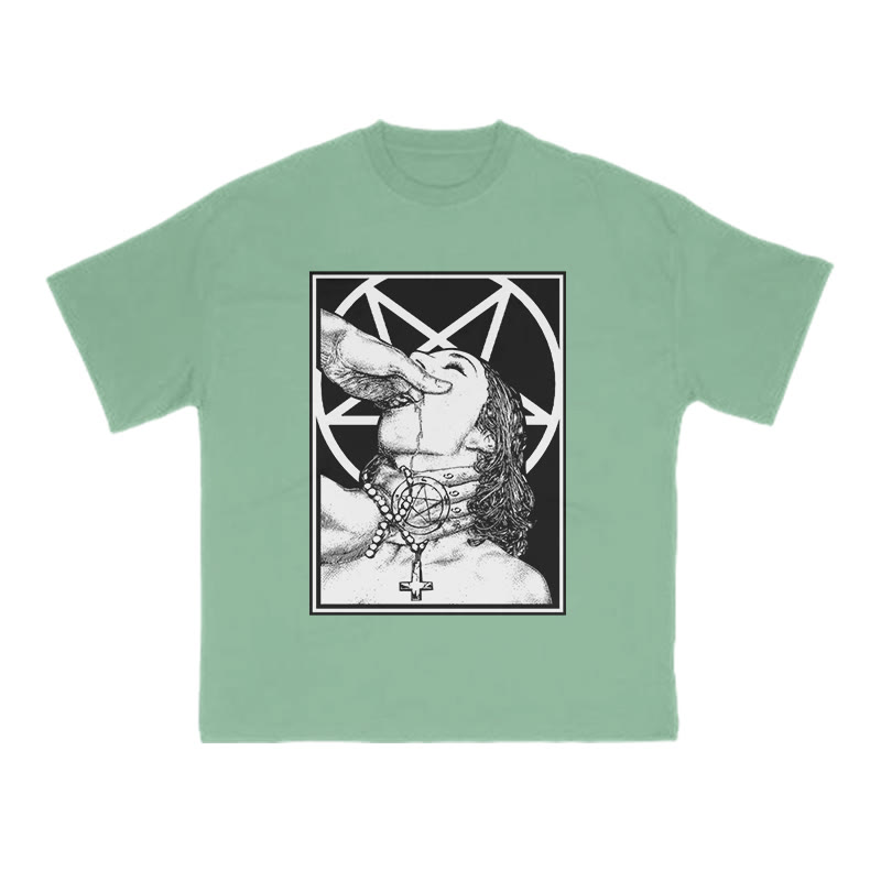 Unisex 100% Cotton God's Cross And Devil's Grip Print T-shirt - Green - US16-18(2XL) - image 8
