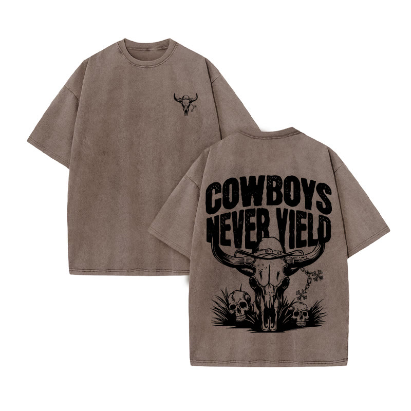 Unisex 100% Cotton COWBOY Western Style Print Acid Washed T-shirt
