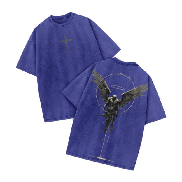 Vintage Angel Halo Graphic Print Acid Washed T-shirt - Blue - US20-22(3XL) - image 7