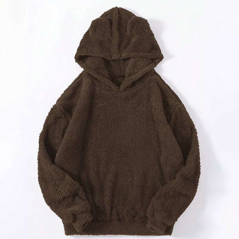 Unisex Cute Ears Solid Color Plush Hoodie