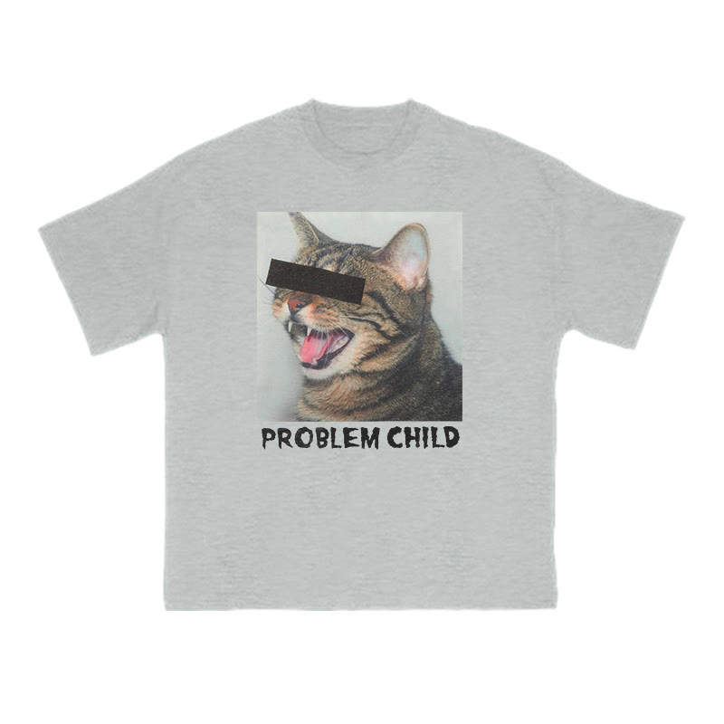 Unisex 100% Cotton Problem Child Cat Print T-shirt - Grey - US16-18(2XL) - image 3