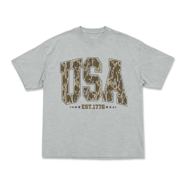 Vintage Inspired USA Camo Varsity Print T-Shirt - Grey - US16-18(2XL) - image 5