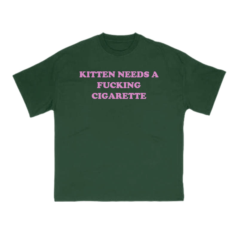 Kitten Needs A Fucking Cigarette Print T-shirt - Green - US16-18(2XL) - image 8