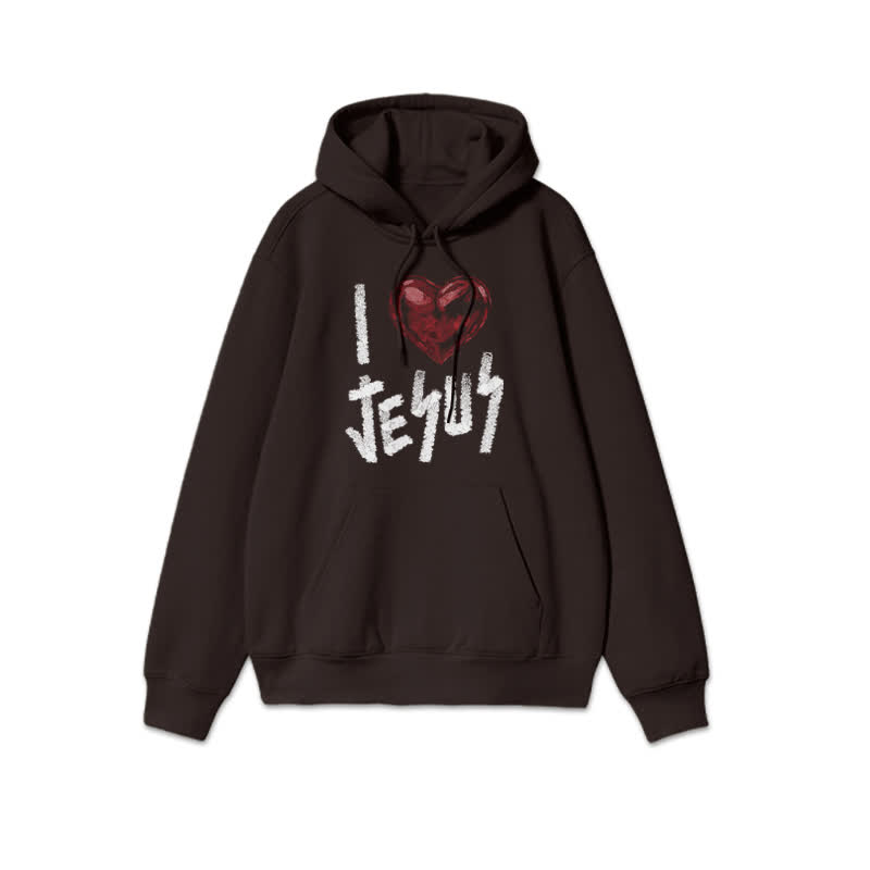 Unisex I Love Jesus Print Hoodie - Coffee - 2XL - image 5