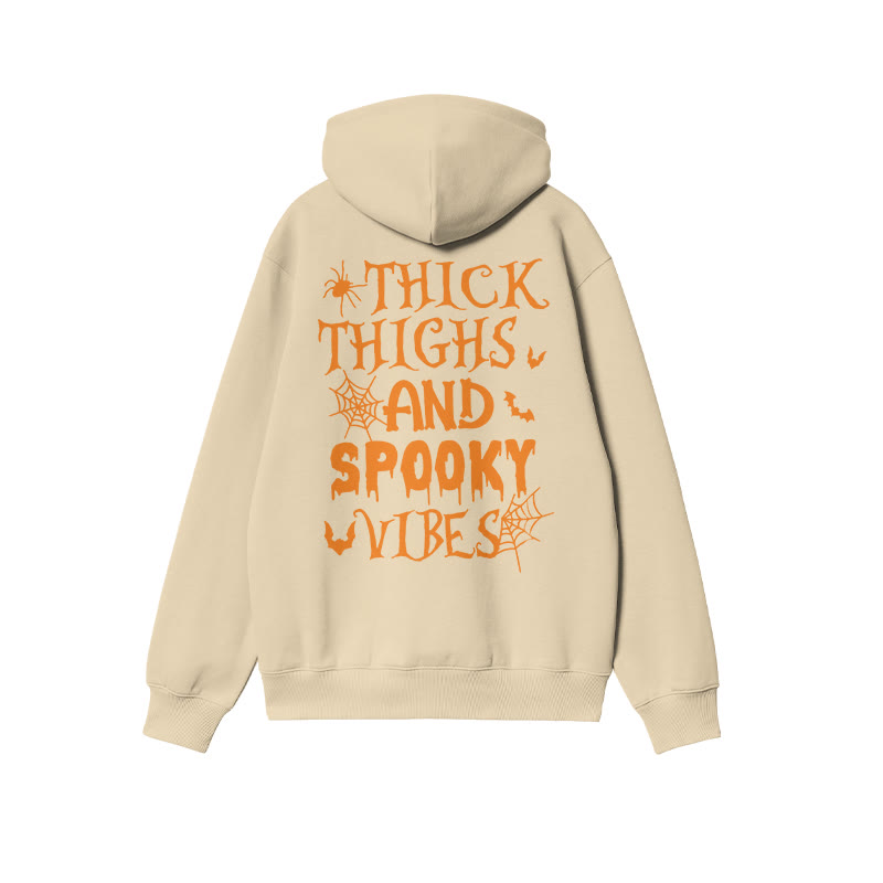 Unisex 100% Cotton Thick Thighs And Spooky Vibes Halloween Print Hoodie - Apricot - US16-18(2XL) - image 5
