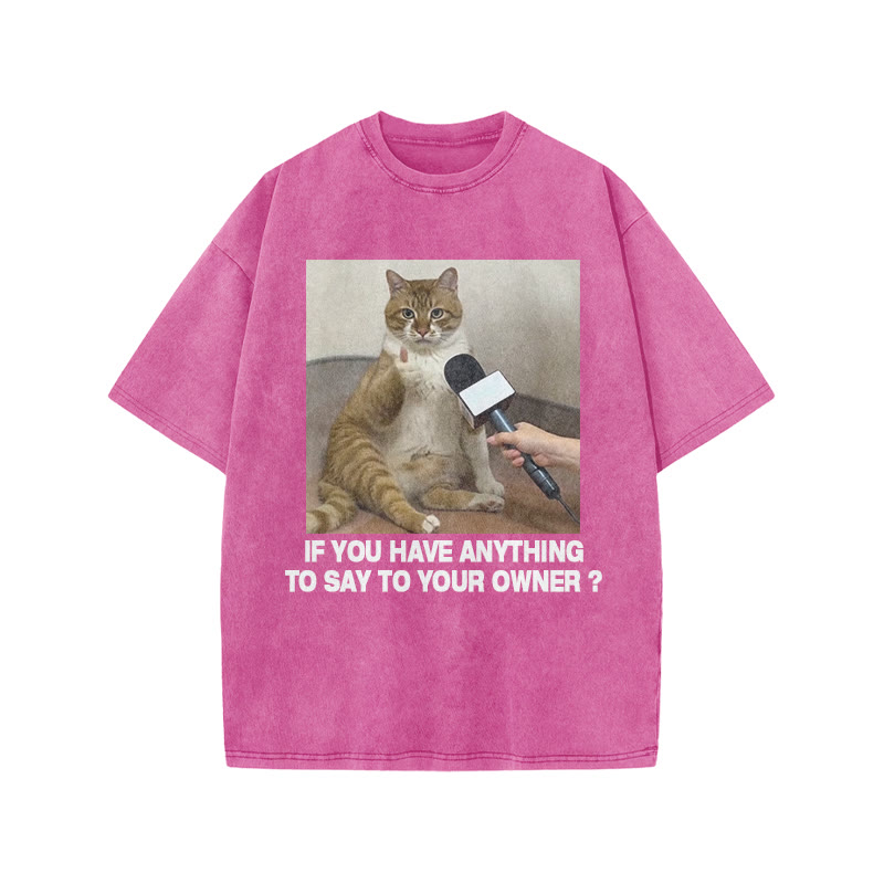 Unisex 100% Cotton Interviewed Cat Print Acid Washed T-shirt - Pink - US20-22(3XL) - image 8