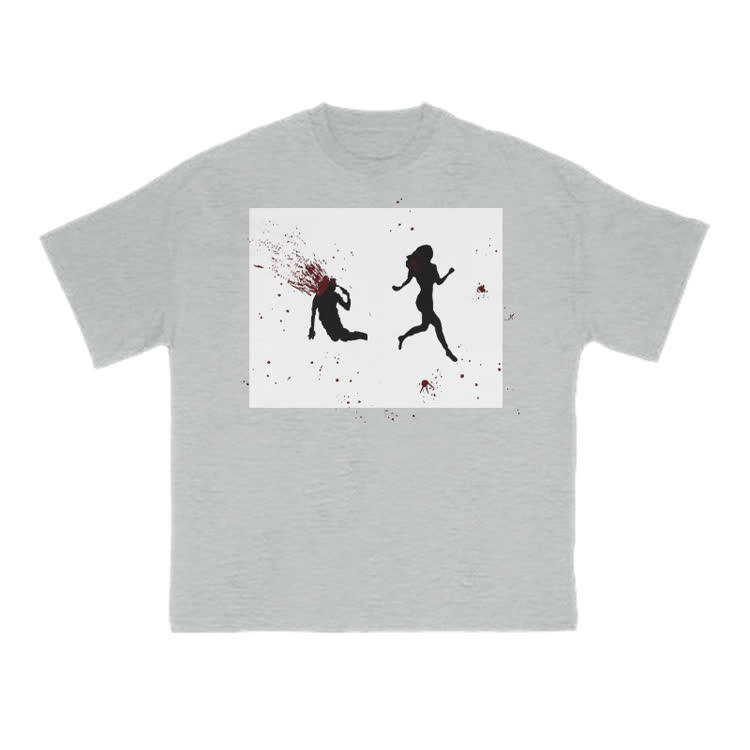 “Run Away”Girl Graphic Cotton Print T-shirt - Grey - US16-18(2XL) - image 13
