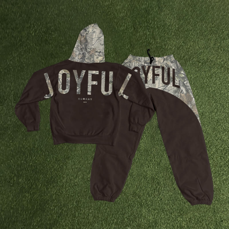 Joyful Dead Leaves Camouflage Print Hoodie Set - Coffee - 8XL - image 4