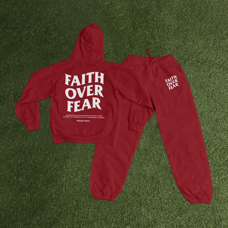 Faith Over Fear Print Causal Hoodie Set - Red - US16-18(2XL) - image 16
