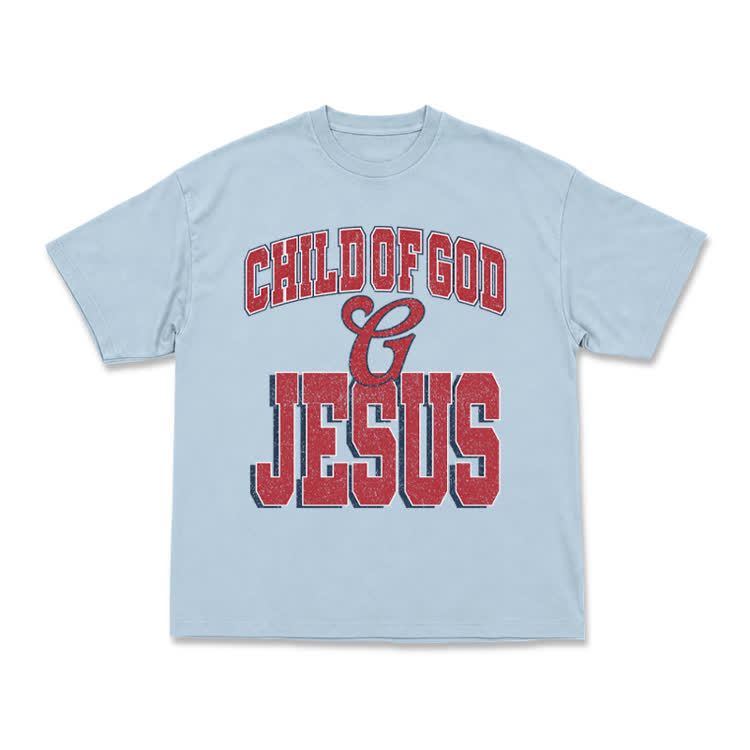 Vintage Child of God and Jesus Graphic T-Shirt - Light Blue - US16-18(2XL) - image 6
