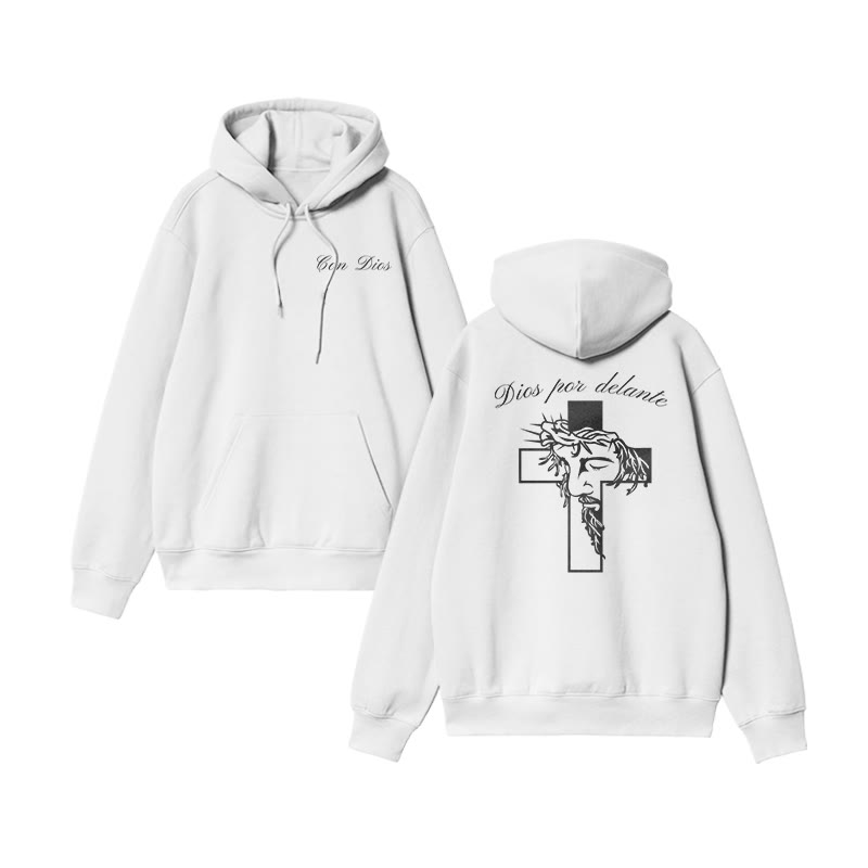 Dios Por Delante Glitter Effect Print Causal Hoodie - White - US16-18(2XL) - image 3