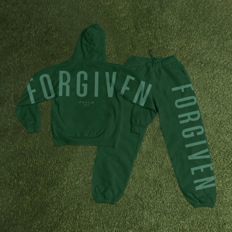 Unisex Forgiven Psalm 32:1 Print Hoodie Set - Green - US16-18(2XL) - image 8