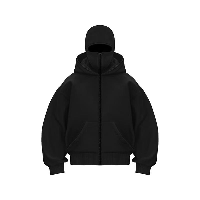 Unisex Solid Color Zipper Double Layer Hat Hoodie - image 8