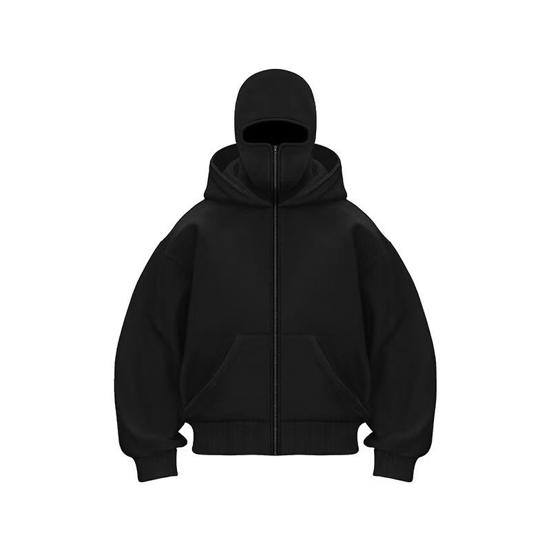 Unisex Solid Color Zipper Double Layer Hat Hoodie - image 8