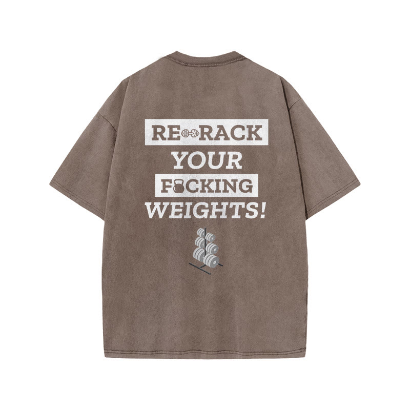 100% Cotton REBACK Gym Print Acid Washed T-shirt - Coffee - US20-22(3XL) - image 5