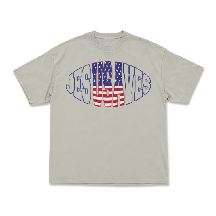 Patriotic Star Stripe Print T-Shirt - Warm Grey - US16-18(2XL) - image 7